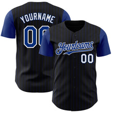 Load image into Gallery viewer, Custom Black Royal Pinstripe White Authentic Two Tone Baseball Jersey