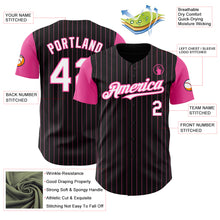 Load image into Gallery viewer, Custom Black Pink Pinstripe White Authentic Two Tone Baseball Jersey
