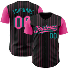 Load image into Gallery viewer, Custom Black Pink Pinstripe Teal Authentic Two Tone Baseball Jersey