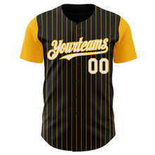 Load image into Gallery viewer, Custom Black Gold Pinstripe White Authentic Two Tone Baseball Jersey