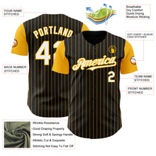 Load image into Gallery viewer, Custom Black Gold Pinstripe White Authentic Two Tone Baseball Jersey