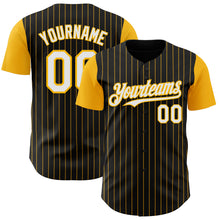 Load image into Gallery viewer, Custom Black Gold Pinstripe White Authentic Two Tone Baseball Jersey