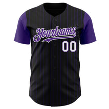 Load image into Gallery viewer, Custom Black Purple Pinstripe White Authentic Two Tone Baseball Jersey