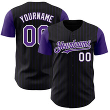 Load image into Gallery viewer, Custom Black Purple Pinstripe White Authentic Two Tone Baseball Jersey