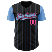 Load image into Gallery viewer, Custom Black Light Blue Pinstripe Pink Authentic Two Tone Baseball Jersey