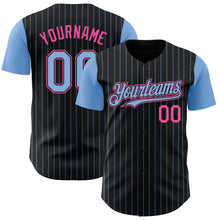Load image into Gallery viewer, Custom Black Light Blue Pinstripe Pink Authentic Two Tone Baseball Jersey