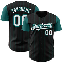 Load image into Gallery viewer, Custom Black Teal Pinstripe White Authentic Two Tone Baseball Jersey