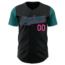 Load image into Gallery viewer, Custom Black Teal Pinstripe Pink Authentic Two Tone Baseball Jersey