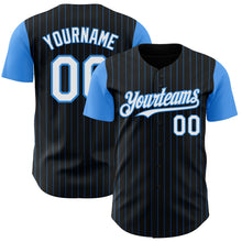 Load image into Gallery viewer, Custom Black Electric Blue Pinstripe White Authentic Two Tone Baseball Jersey