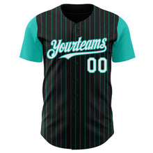 Load image into Gallery viewer, Custom Black Aqua Pinstripe White Authentic Two Tone Baseball Jersey