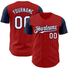 Load image into Gallery viewer, Custom Red Navy Pinstripe White Authentic Two Tone Baseball Jersey