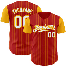 Load image into Gallery viewer, Custom Red Gold Pinstripe White Authentic Two Tone Baseball Jersey