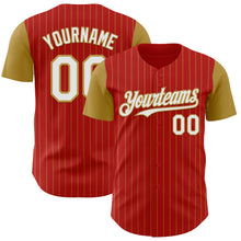 Load image into Gallery viewer, Custom Red Old Gold Pinstripe White Authentic Two Tone Baseball Jersey