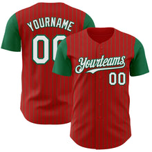 Load image into Gallery viewer, Custom Red Kelly Green Pinstripe White Authentic Two Tone Baseball Jersey