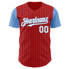 Load image into Gallery viewer, Custom Red Light Blue Pinstripe White Authentic Two Tone Baseball Jersey