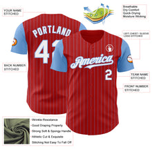 Load image into Gallery viewer, Custom Red Light Blue Pinstripe White Authentic Two Tone Baseball Jersey