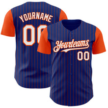 Load image into Gallery viewer, Custom Royal Orange Pinstripe White Authentic Two Tone Baseball Jersey