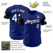 Load image into Gallery viewer, Custom Royal Black Pinstripe White Authentic Two Tone Baseball Jersey