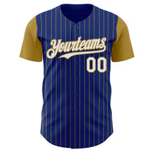 Load image into Gallery viewer, Custom Royal Old Gold Pinstripe White Authentic Two Tone Baseball Jersey