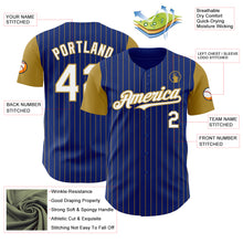 Load image into Gallery viewer, Custom Royal Old Gold Pinstripe White Authentic Two Tone Baseball Jersey