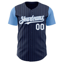 Load image into Gallery viewer, Custom Navy Light Blue Pinstripe White Authentic Two Tone Baseball Jersey