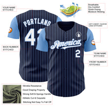 Load image into Gallery viewer, Custom Navy Light Blue Pinstripe White Authentic Two Tone Baseball Jersey
