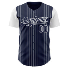 Load image into Gallery viewer, Custom Navy White Pinstripe White Authentic Two Tone Baseball Jersey