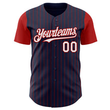 Load image into Gallery viewer, Custom Navy Red Pinstripe White Authentic Two Tone Baseball Jersey