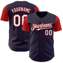 Load image into Gallery viewer, Custom Navy Red Pinstripe White Authentic Two Tone Baseball Jersey