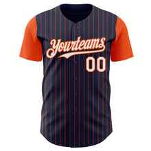 Load image into Gallery viewer, Custom Navy Orange Pinstripe White Authentic Two Tone Baseball Jersey