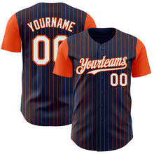 Load image into Gallery viewer, Custom Navy Orange Pinstripe White Authentic Two Tone Baseball Jersey