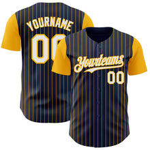 Load image into Gallery viewer, Custom Navy Gold Pinstripe White Authentic Two Tone Baseball Jersey