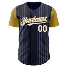 Load image into Gallery viewer, Custom Navy Old Gold Pinstripe White Authentic Two Tone Baseball Jersey