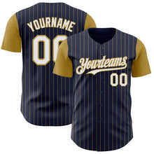 Load image into Gallery viewer, Custom Navy Old Gold Pinstripe White Authentic Two Tone Baseball Jersey