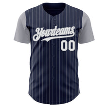 Load image into Gallery viewer, Custom Navy Gray Pinstripe White Authentic Two Tone Baseball Jersey