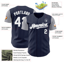 Load image into Gallery viewer, Custom Navy Gray Pinstripe White Authentic Two Tone Baseball Jersey