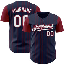 Load image into Gallery viewer, Custom Navy Crimson Pinstripe White Authentic Two Tone Baseball Jersey