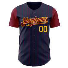 Load image into Gallery viewer, Custom Navy Crimson Pinstripe Gold Authentic Two Tone Baseball Jersey