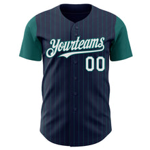 Load image into Gallery viewer, Custom Navy Teal Pinstripe White Authentic Two Tone Baseball Jersey