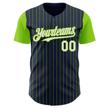 Load image into Gallery viewer, Custom Navy Neon Green Pinstripe White Authentic Two Tone Baseball Jersey