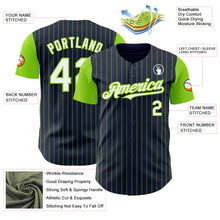 Load image into Gallery viewer, Custom Navy Neon Green Pinstripe White Authentic Two Tone Baseball Jersey