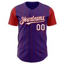 Load image into Gallery viewer, Custom Purple Red Pinstripe White Authentic Two Tone Baseball Jersey