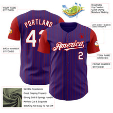 Load image into Gallery viewer, Custom Purple Red Pinstripe White Authentic Two Tone Baseball Jersey