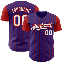 Load image into Gallery viewer, Custom Purple Red Pinstripe White Authentic Two Tone Baseball Jersey