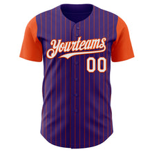 Load image into Gallery viewer, Custom Purple Orange Pinstripe White Authentic Two Tone Baseball Jersey