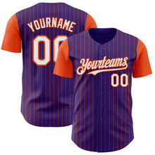 Load image into Gallery viewer, Custom Purple Orange Pinstripe White Authentic Two Tone Baseball Jersey