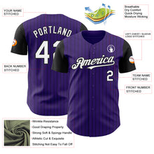Load image into Gallery viewer, Custom Purple Black Pinstripe White Authentic Two Tone Baseball Jersey