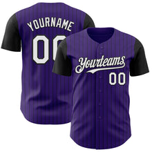 Load image into Gallery viewer, Custom Purple Black Pinstripe White Authentic Two Tone Baseball Jersey
