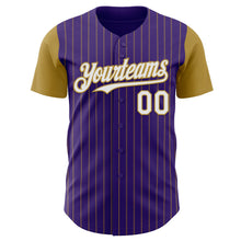 Load image into Gallery viewer, Custom Purple Old Gold Pinstripe White Authentic Two Tone Baseball Jersey