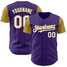 Load image into Gallery viewer, Custom Purple Old Gold Pinstripe White Authentic Two Tone Baseball Jersey